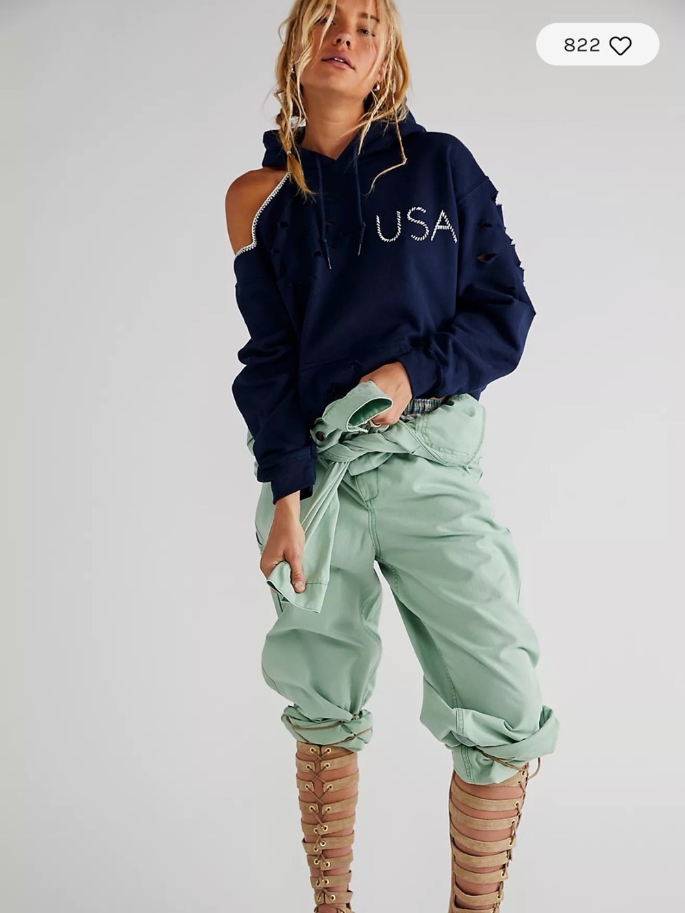 Free People Tricia Fix USA Cut out Hoodie - Navy - Picture 4 of 10